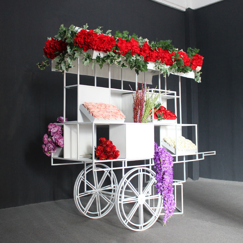 Wedding Float Decoration Metal Flower White Candy Cart Food Cart For Wedding Outdoor Party Events