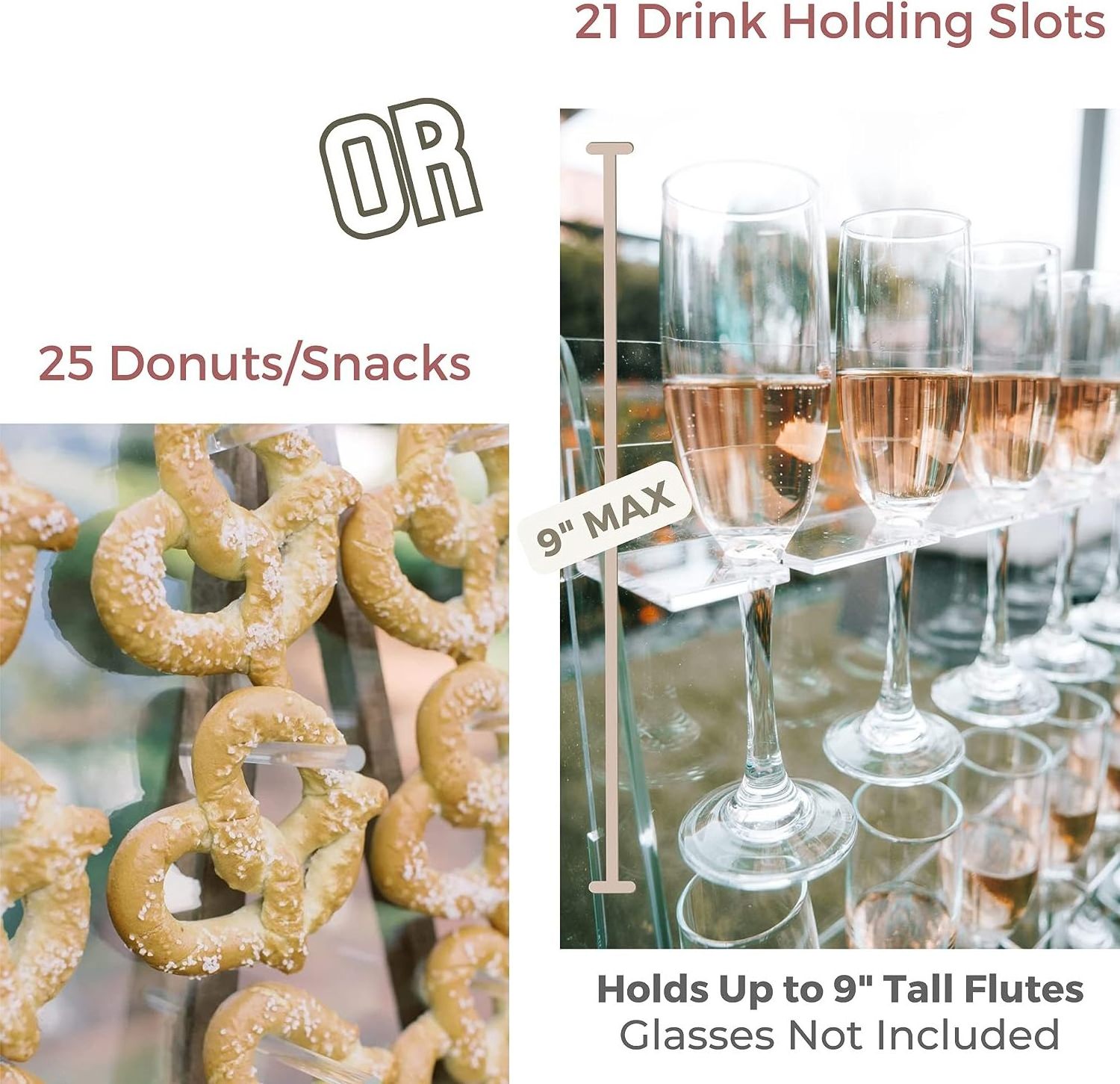 2 in 1 Champagne Wall Holder For Party Modern Acrylic Donut Stand Wedding Decor 25 Snack Dowels Mimosa Bar Decorations