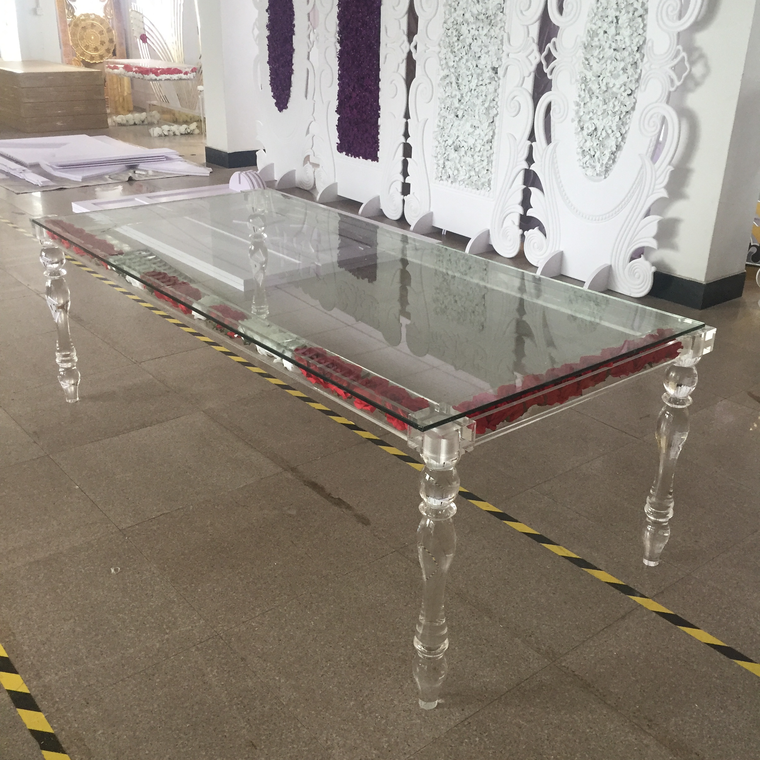 Wedding party decor rectangle transparent Acrylic Cube Table Wedding Cake Table With Round U Shaped Legs