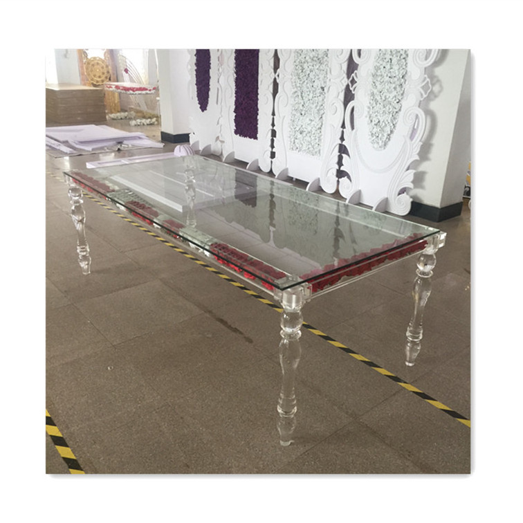 Wedding party decor rectangle transparent Acrylic Cube Table Wedding Cake Table With Round U Shaped Legs