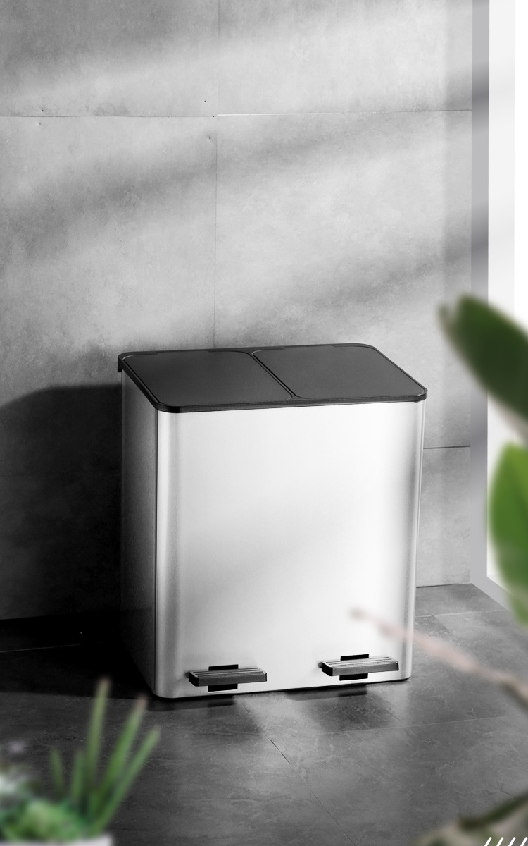 Garbage Indoor/outdoor 18L/24L/30L/40L classification stainless steel trash can/2 compartment waste bin/ metal dust bin