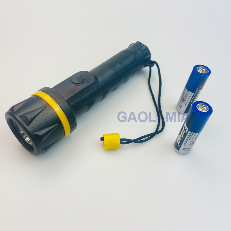 CHEAP 3LED RUBBER FLASHLIGHT 1 YELLOW BULB TORCH 2 AA BATTERY OPERATED Plastic  TORCH