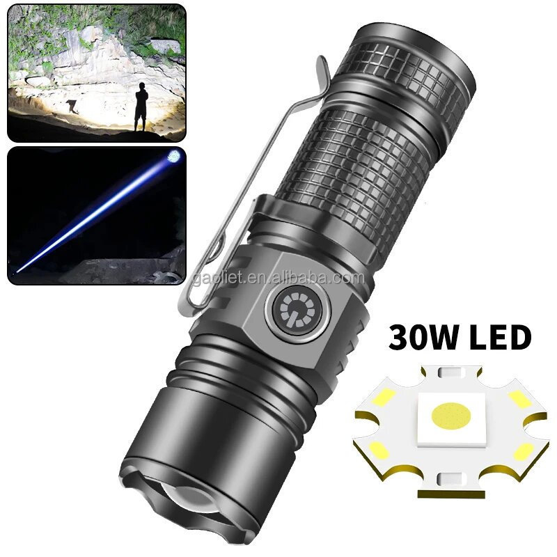 1000 lumen 800m 30w Mini Xhp50 high power Torch aluminum flashlight with clip pocket torch with magnet