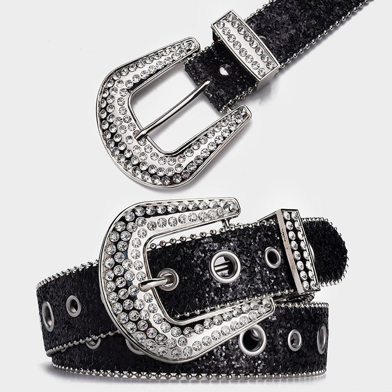 Luxury Men Women Blue Unisex Rhinestone Belt Diamond Studded Western Style BB Designer Leather Belts cowgirl pant belt