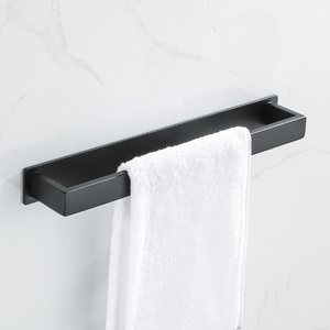 Bathroom Towel Rack Wall Self-Adhesive Black Towel Holder Stainless Steel Bath Towel Bar Wall Mounted Kitchen Hanger