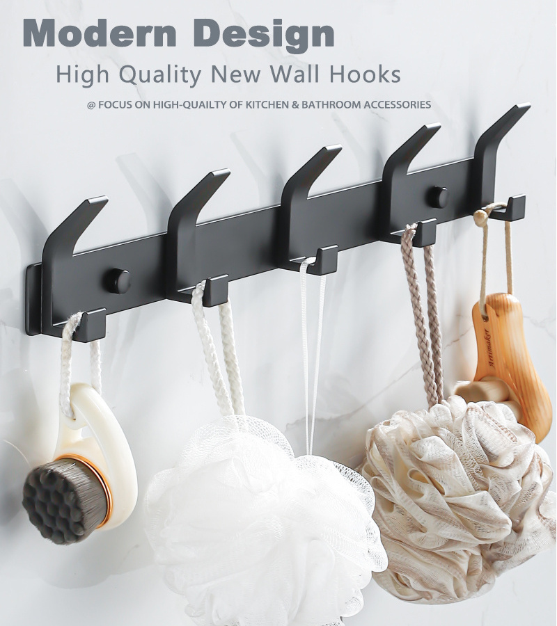 Modern Wall Hooks Metal Black Towel Hooks Bathroom Door Cloth Hanger Hook Coat Rack Wall Mounted