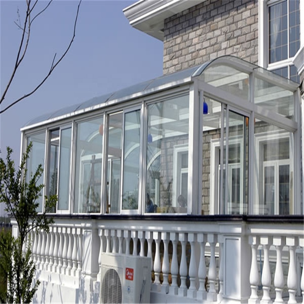 Gaoming aluminum frame retractable awning roof sliding tempered insulated glass greenhouse sunroom houses