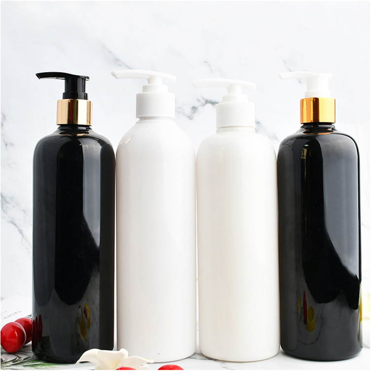 Empty luxury black white transparent bath and body skincare works plastic bottles hair shampoo pet bottle container 250ml 500ml