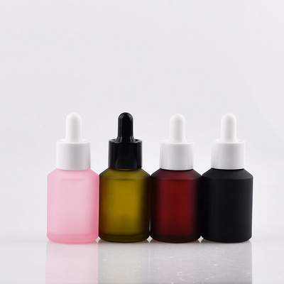 Skin Care Packaging Serum Bottle 20ml 30ml Amber Clear Cylinder Slanted Flat Shoulder Beard Essential Oil Glass Dropper Bottle