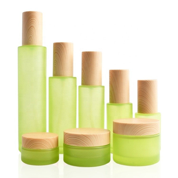 Bamboo cap skincare body lotion cosmetic packaging glass empty container/serum/toner bottles cream jars with lid