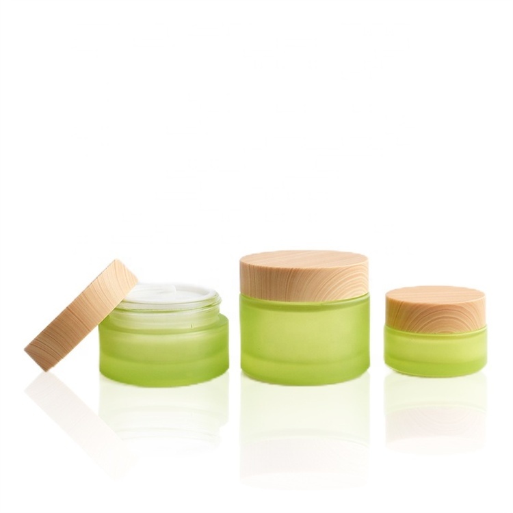 100ml Tonic Luxury Green Pump customize Lotion Bottle Set 30ml 60ml 120ml 10g 30g 50g Frosted Cosmetic Glass Jar with Bamboo Lid