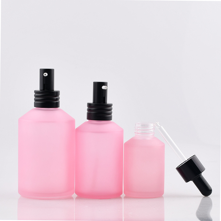 Empty Skincare Packaging for Cosmetics Pink Glass Lotion Essential Oil Dropper Bottle Skin Care Cream Containers Face Cream Jar