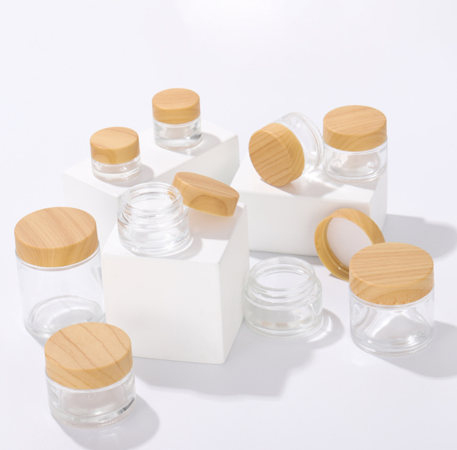 manufacturers eco friendly tall round large 30ml 10ml 60ml clear glass skincare makeup containers bamboo cosmetic packaging