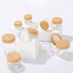 manufacturers eco friendly tall round large 30ml 10ml 60ml clear glass skincare makeup containers bamboo cosmetic packaging