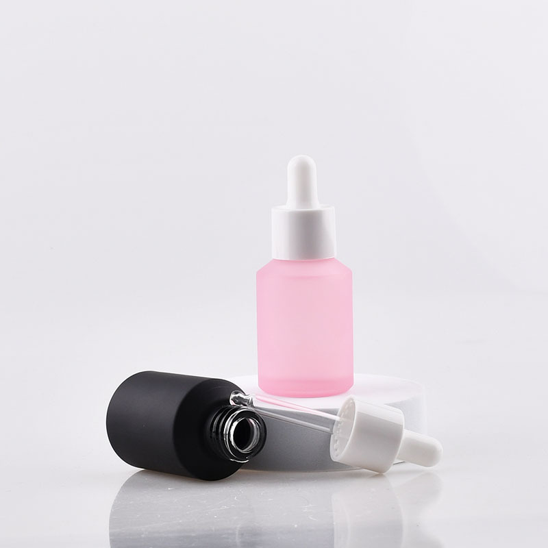 Skin Care Packaging Serum Bottle 20ml 30ml Amber Clear Cylinder Slanted Flat Shoulder Beard Essential Oil Glass Dropper Bottle