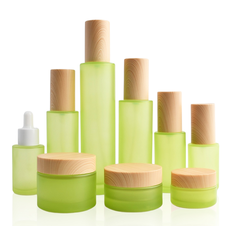 Bamboo cap skincare body lotion cosmetic packaging glass empty container/serum/toner bottles cream jars with lid