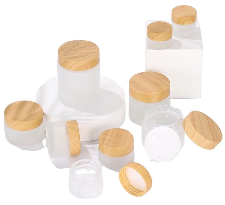 manufacturers eco friendly tall round large 30ml 10ml 60ml clear glass skincare makeup containers bamboo cosmetic packaging