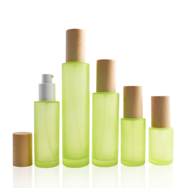 100ml Tonic Luxury Green Pump customize Lotion Bottle Set 30ml 60ml 120ml 10g 30g 50g Frosted Cosmetic Glass Jar with Bamboo Lid