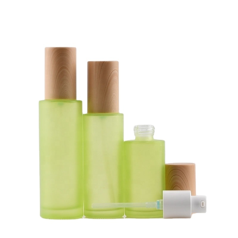 100ml Tonic Luxury Green Pump customize Lotion Bottle Set 30ml 60ml 120ml 10g 30g 50g Frosted Cosmetic Glass Jar with Bamboo Lid