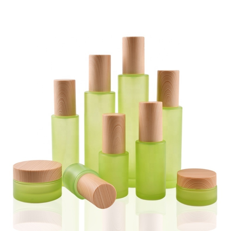 Bamboo cap skincare body lotion cosmetic packaging glass empty container/serum/toner bottles cream jars with lid