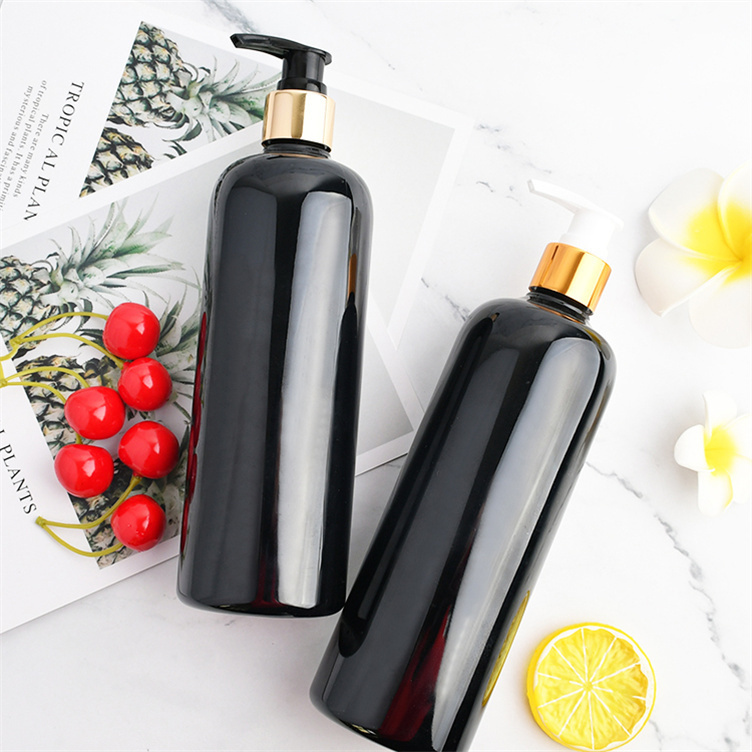 Empty luxury black white transparent bath and body skincare works plastic bottles hair shampoo pet bottle container 250ml 500ml