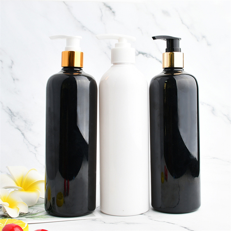 Empty luxury black white transparent bath and body skincare works plastic bottles hair shampoo pet bottle container 250ml 500ml