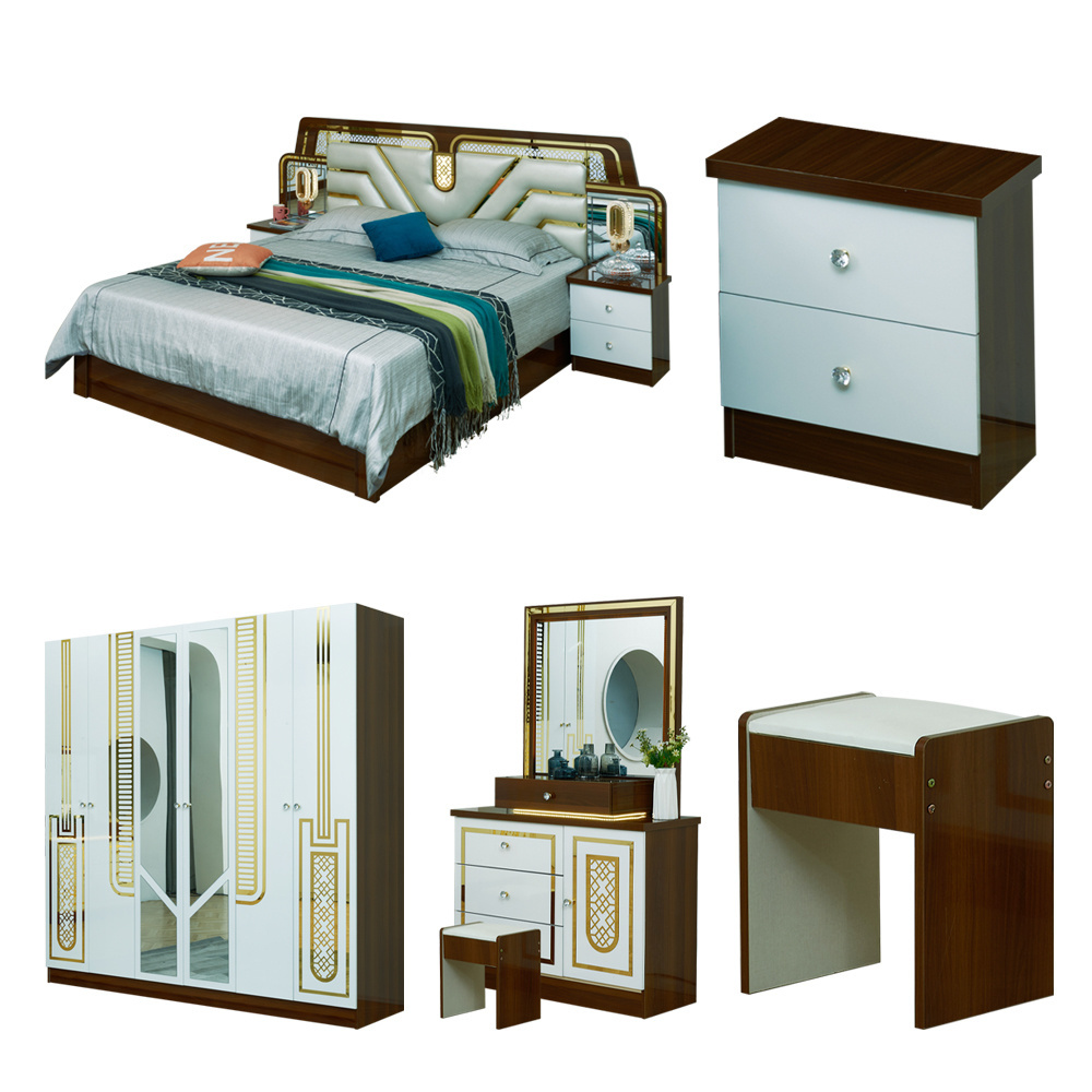 Bedroom Master Bedroom Complete Furniture Set Set Simple Style Solid Wood Furniture Bed Cabinet Wardrobe Five Piece Set