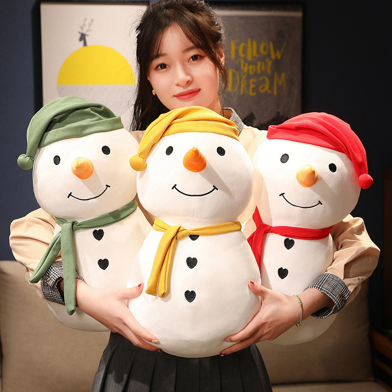 2023 New design nice-looking soft stuffed snowman kids plush doll cute snowman plush toy with hats and scarves