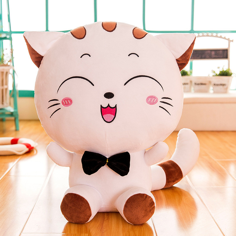 Cute cat doll with big tail and big face cat plush toy with pillow doll for girls' birthday present gift custom fluffy toy