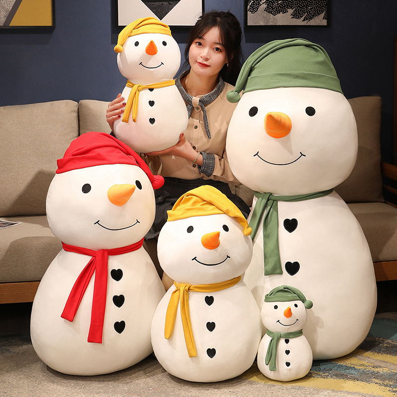 2023 New design nice-looking soft stuffed snowman kids plush doll cute snowman plush toy with hats and scarves