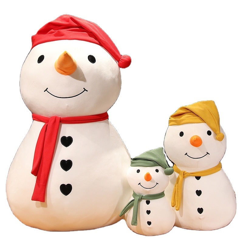 2023 New design nice-looking soft stuffed snowman kids plush doll cute snowman plush toy with hats and scarves