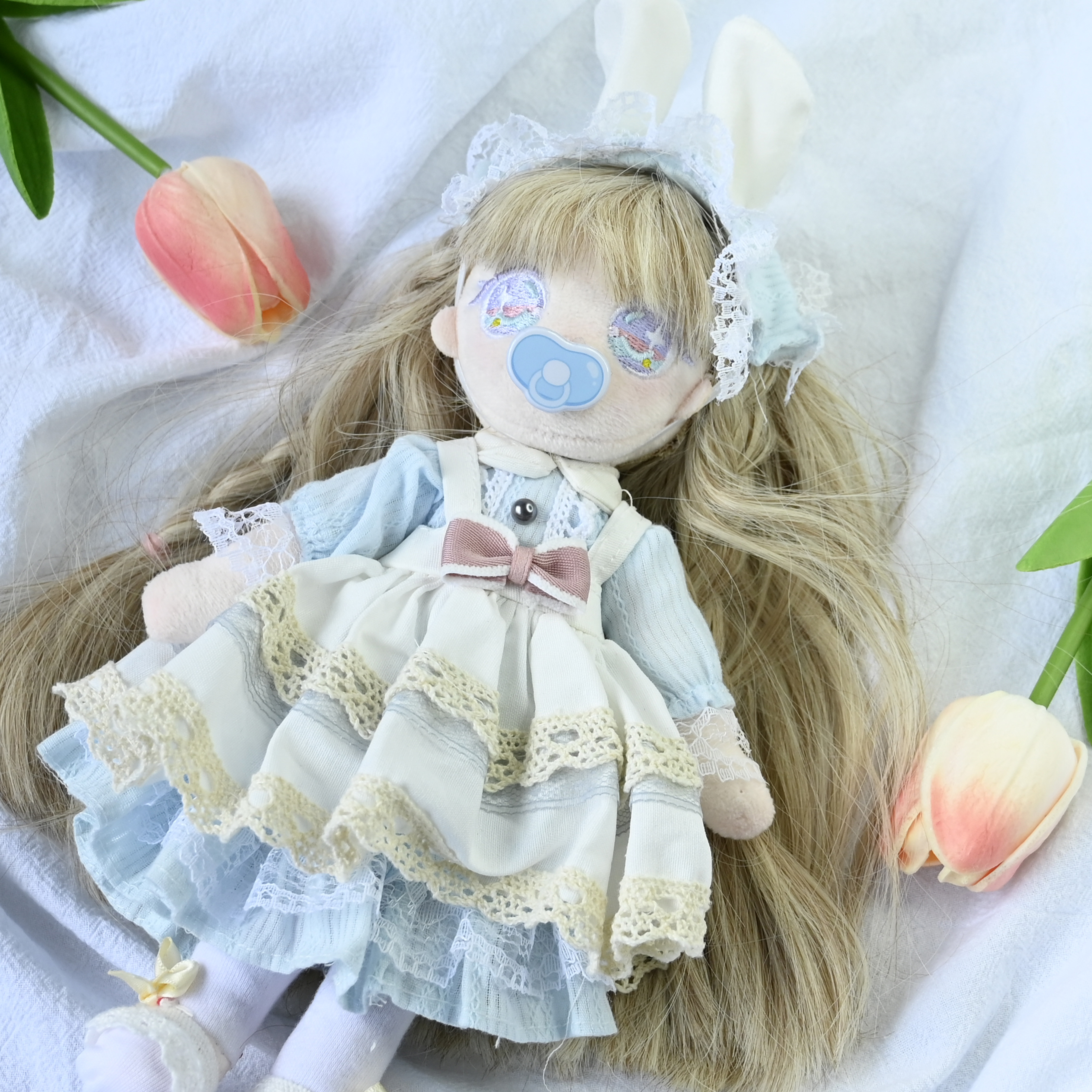 Free Shipping Fashion Cute Long Blonde Hair Handmade Reborn Baby Doll Girls Custom Plush Doll