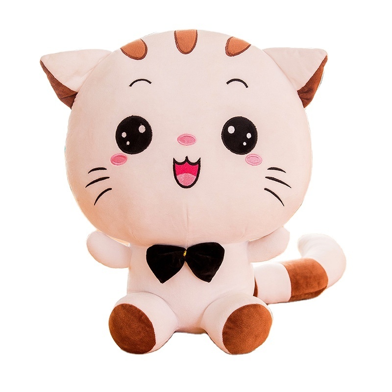 Cute cat doll with big tail and big face cat plush toy with pillow doll for girls' birthday present gift custom fluffy toy