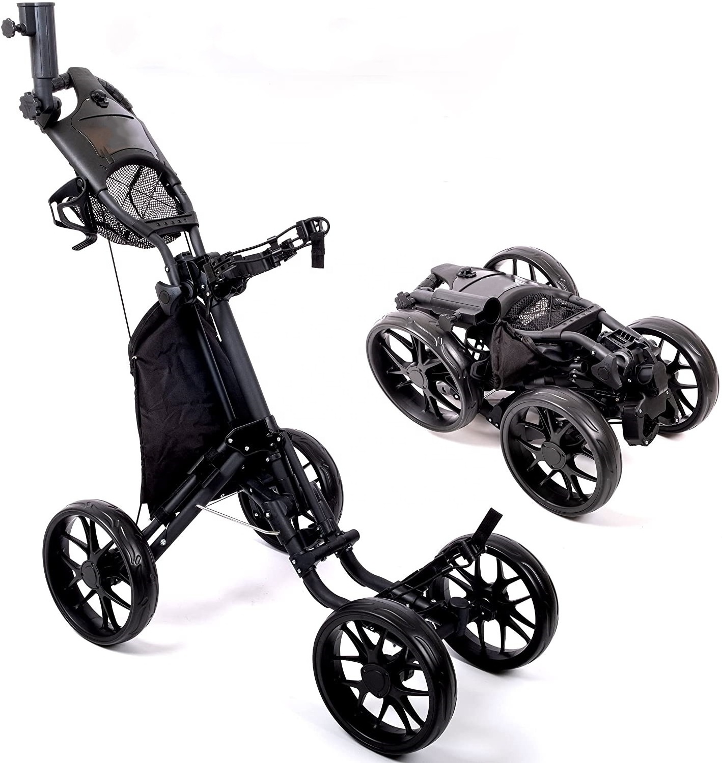 New Arrival 4 Wheel Golf Push Cart Foldable Golf Cart Trolley With Foot Brake Umbrella Holder