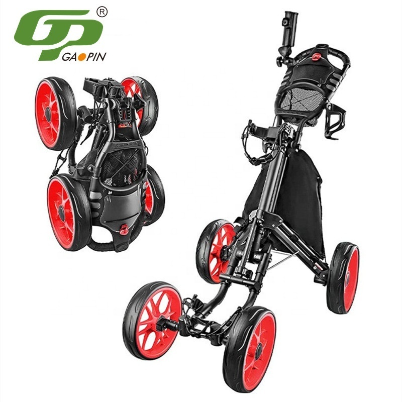 New Arrival 4 Wheel Golf Push Cart Foldable Golf Cart Trolley With Foot Brake Umbrella Holder