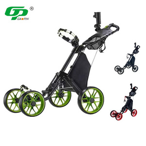 Wholesale High Quality Foldable Hand Push Golf Trolley 4 Wheels Golf Cart Trolley With Foot Brake Umbrella Holder