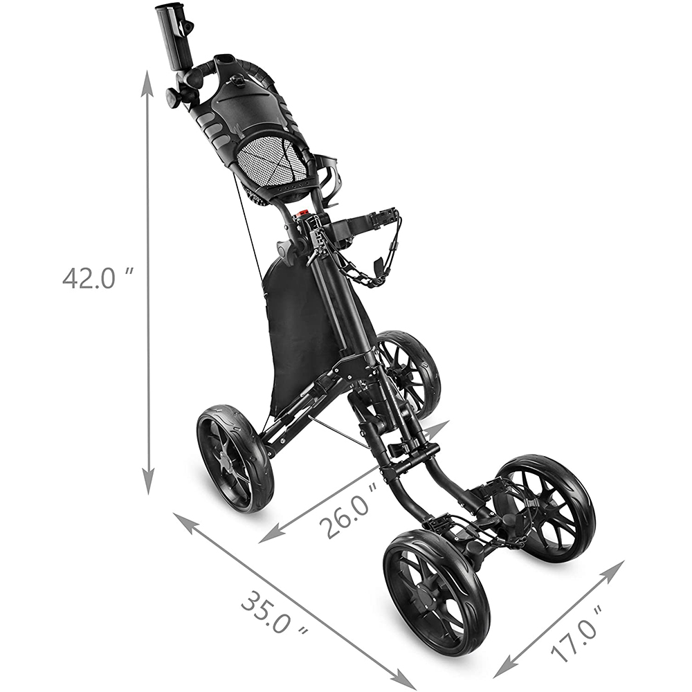 Wholesale High Quality Foldable Hand Push Golf Trolley 4 Wheels Golf Cart Trolley With Foot Brake Umbrella Holder