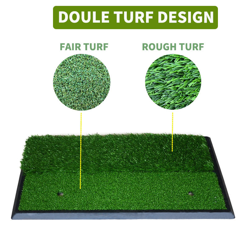 New Design Premium Dual-Turf Durable Golf Hitting Mat For Golf Swing Training Mat With Heavy Rubber Base