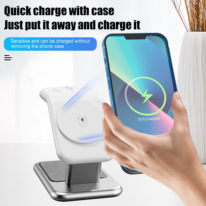 Top ranking 2024 15W Fast Charger With case For Iphone 14 Pro Max 3 in 1 Wireless Charger Stand For Airpods 2 For Apple Watch 8