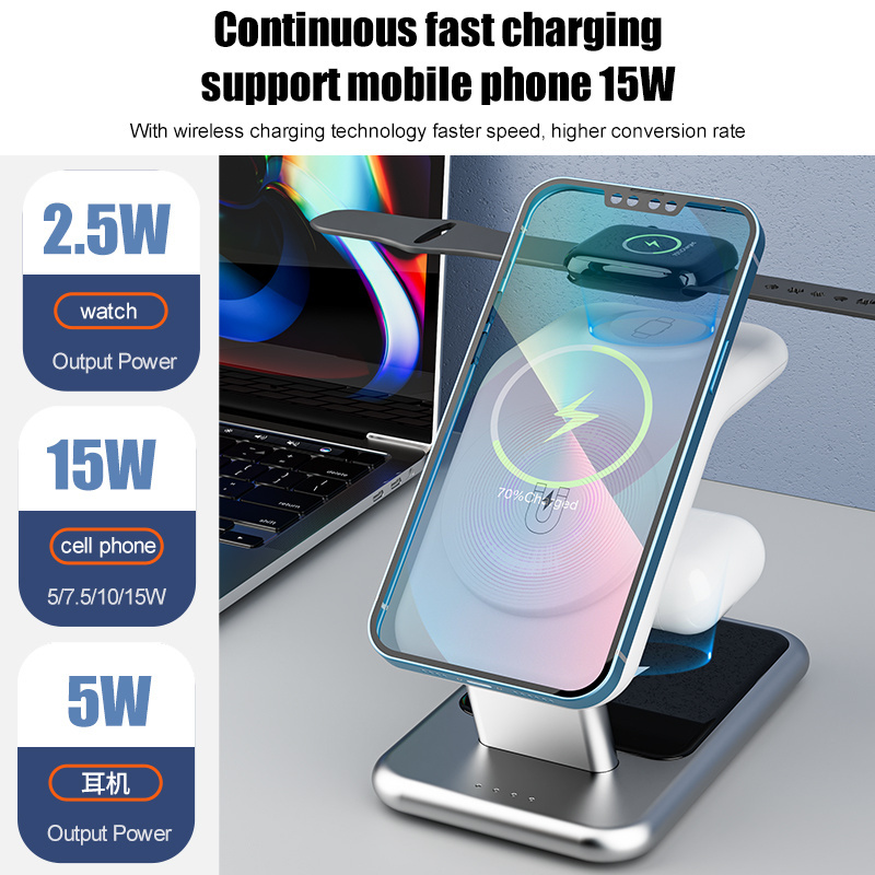 Top ranking 2024 15W Fast Charger With case For Iphone 14 Pro Max 3 in 1 Wireless Charger Stand For Airpods 2 For Apple Watch 8