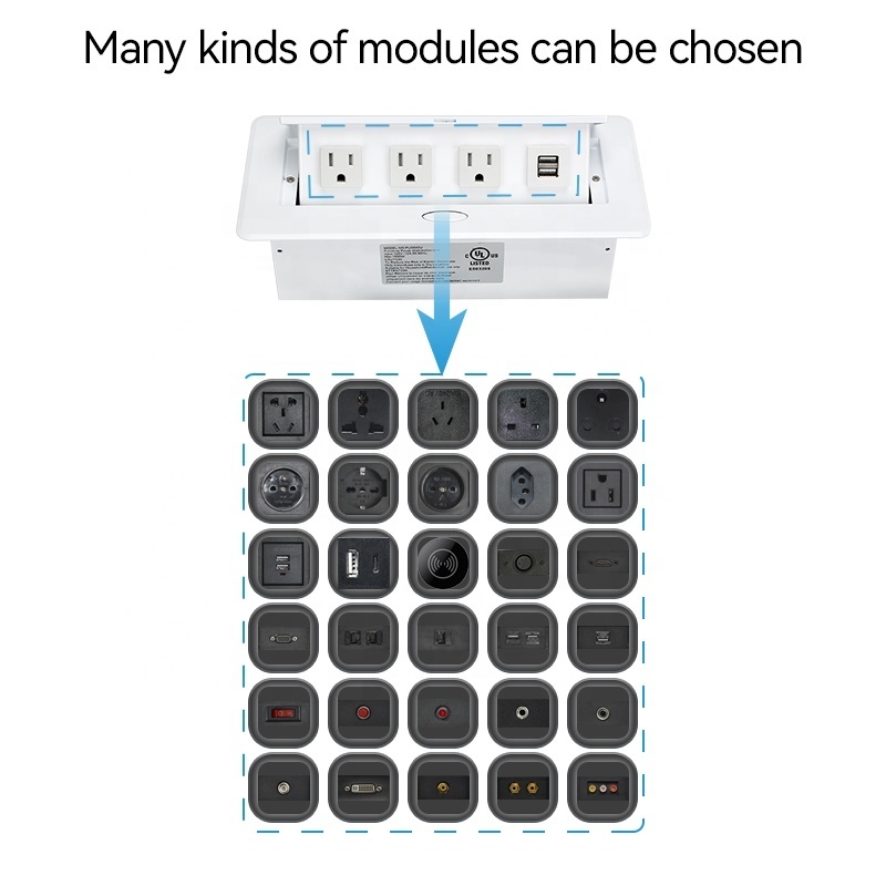 Kitchen pop up lift socket white recessed pop up power socket 3 USA outlets dual USB for home office