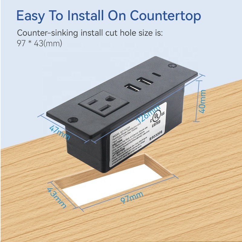 Wall moutable hidden recessed desktop power strip sockets 5v 2.1A 1.5m power cord outlet