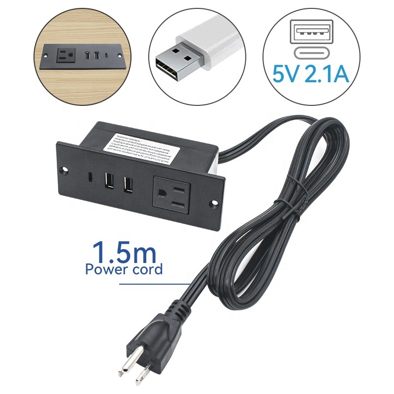 Wall moutable hidden recessed desktop power strip sockets 5v 2.1A 1.5m power cord outlet