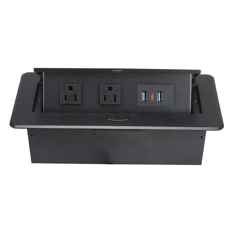 office desk and furniture recessed power bar hidden outlet with USB A C charger for American