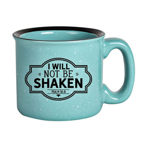 Can Custom Free Samples- Campfire Ceramic Coffee Mug with Inspiring Quote,15 Ounces Speckled Classic Coffee Cup, I will not be shaken. Psalm 16:8 Mug