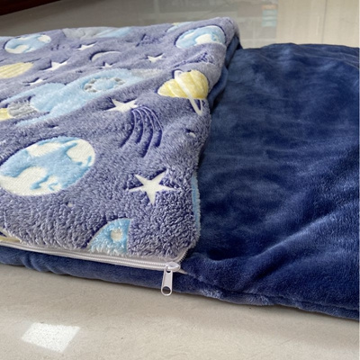 Wholesale 100% Polyester Washable Knitted Cartoon Glow in the Dark Kids Nap Mat with Pillow for Rest