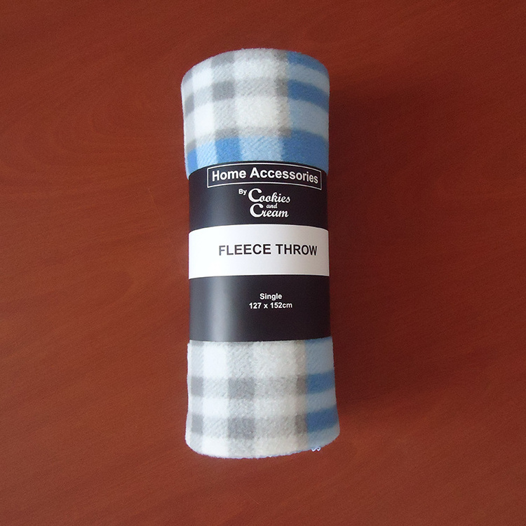 promotion blanket polar fleece printed with check plaid designs belly band rolled up polyester printing blanket