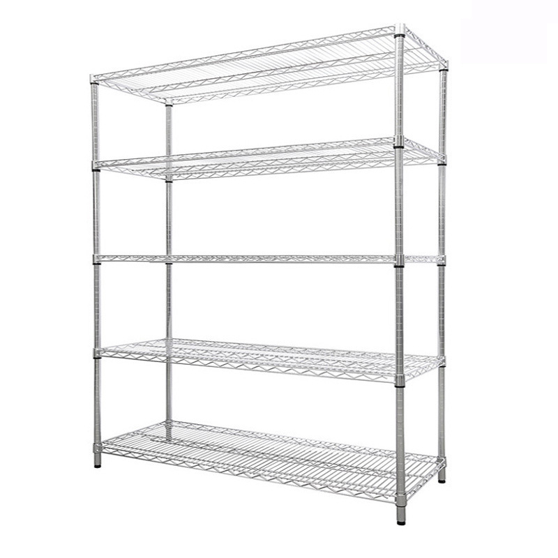 Factory Supply Supermarket 5 Layer Metal Wire Shelves Heavy Duty Chrome Wire Shelving Storage Rack