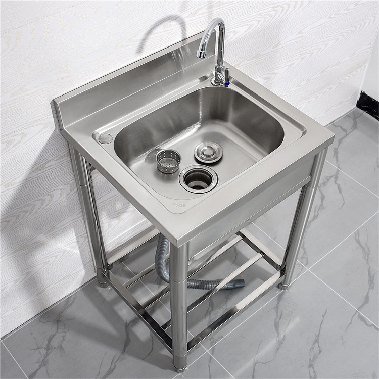 Free Standing Sink Commercial Kitchen Single Bowl Sink 304 Stainless Steel Restaurant Undermount Stainless Steel201/304 Modern