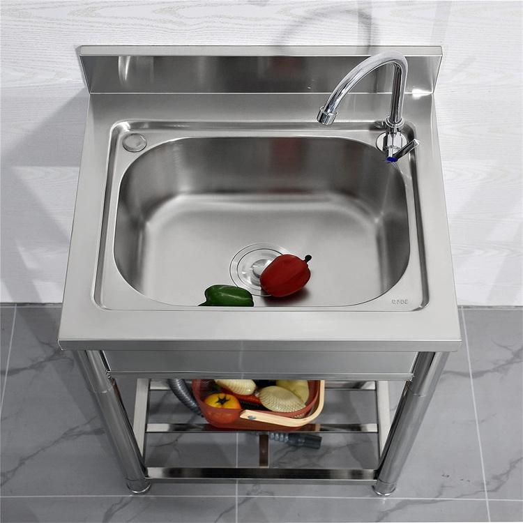 Free Standing Sink Commercial Kitchen Single Bowl Sink 304 Stainless Steel Restaurant Undermount Stainless Steel201/304 Modern